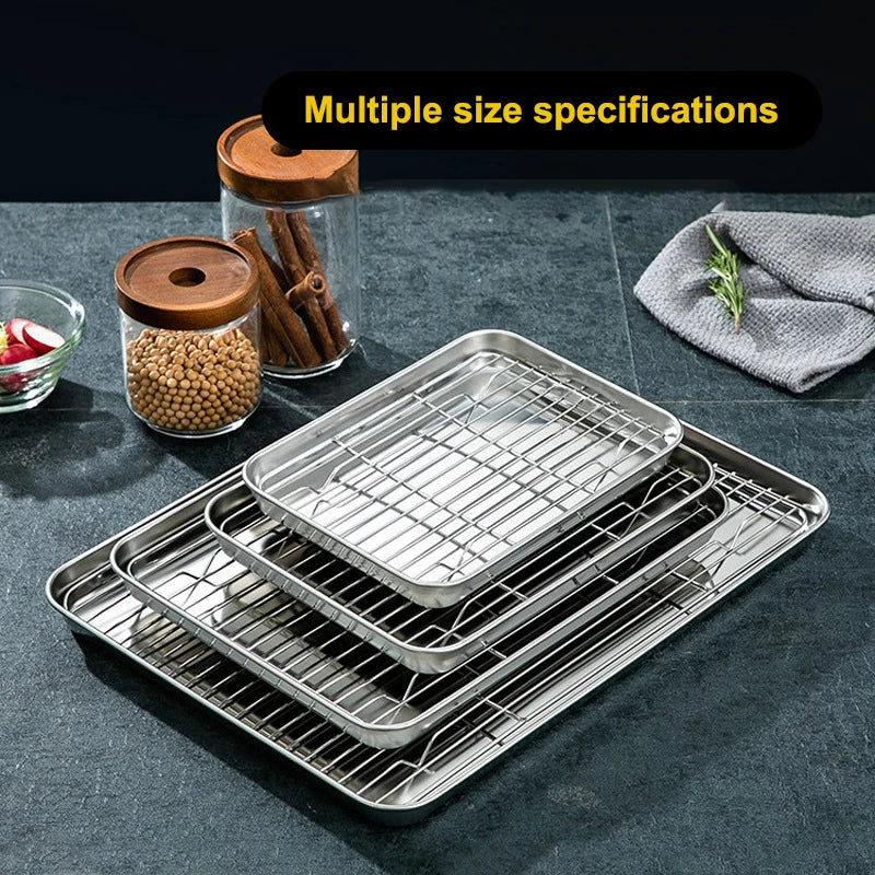 Stainless Steel Baking Tray Removable Cooling Rack Non-stick BBQ Pan
