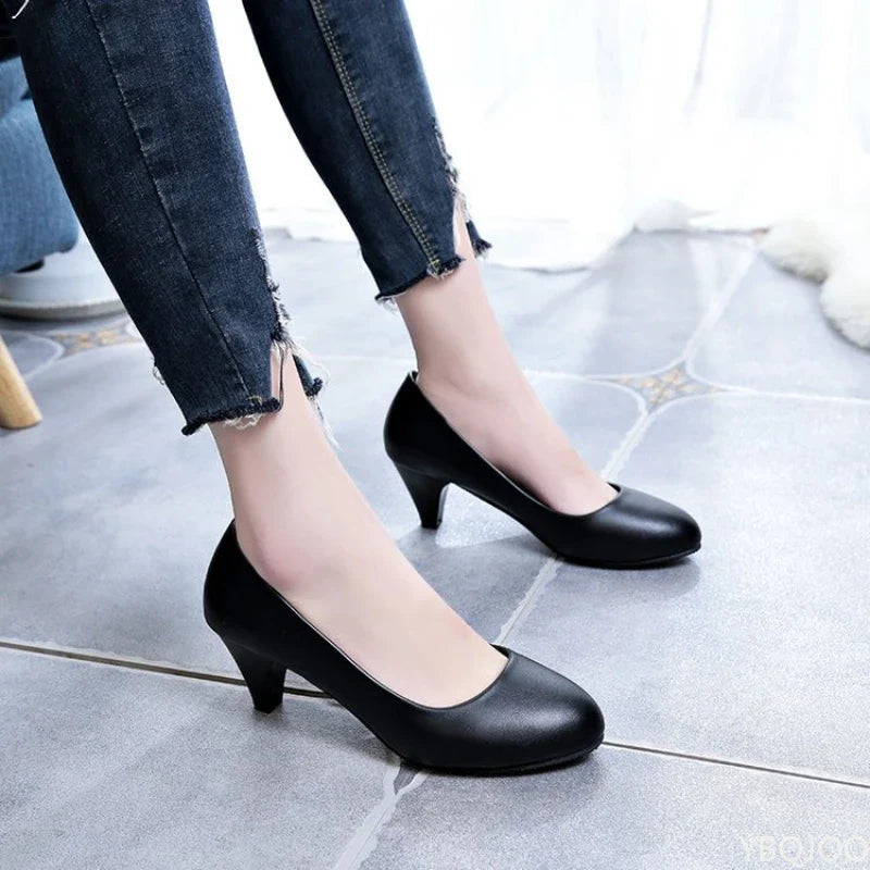 Women's Mary Jane Pumps – Thick Square Heel Slip-On Work Shoes