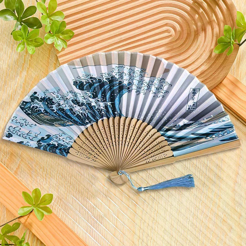 Japanese Folding Fan Handmade Decorative Kanagawa Wave Foldable