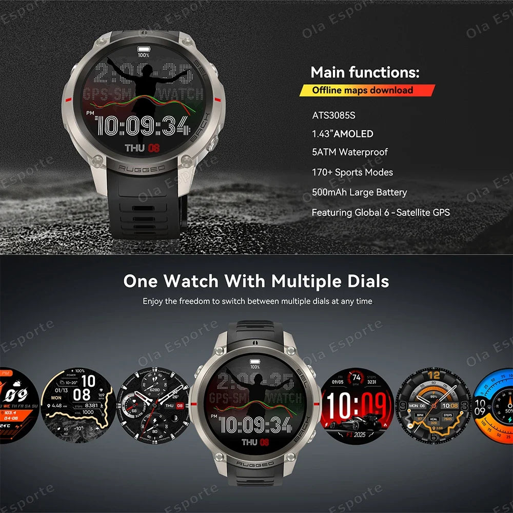 Ola Esporte GPS Smartwatch AMOLED 5ATM | 170+ Sports Modes