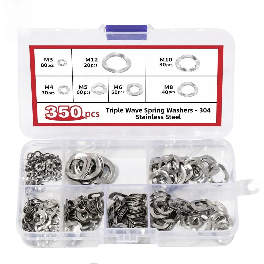 350pc 304 Stainless Steel Wave Spring Washers M3–M12 Set
