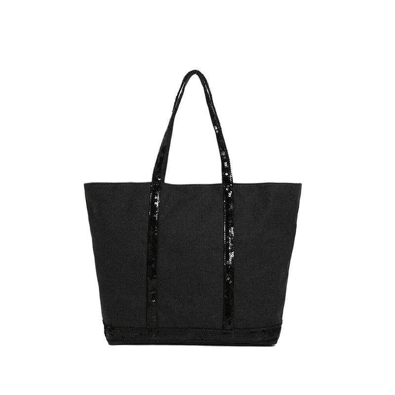 Vintage Canvas Sequin Tote Bag – Large Shoulder Bag for Women
