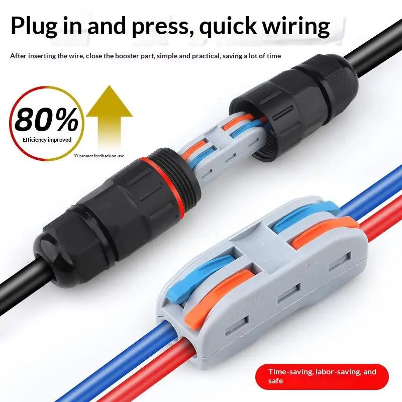 IP68 Waterproof Wire Connector 2-In 2-Out 2/3 Pin Terminal
