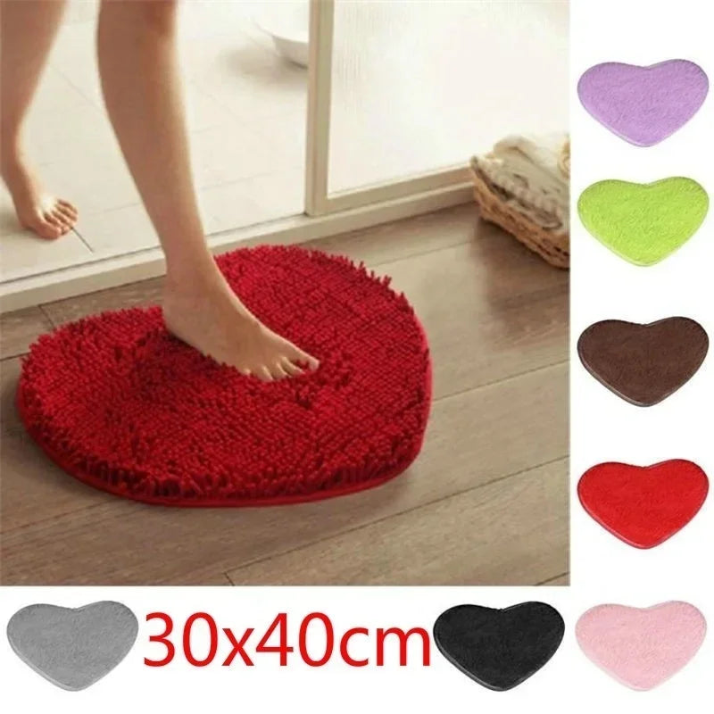 30x40cm Non-Slip Bath Mat – Soft Shaggy Heart Design Rug