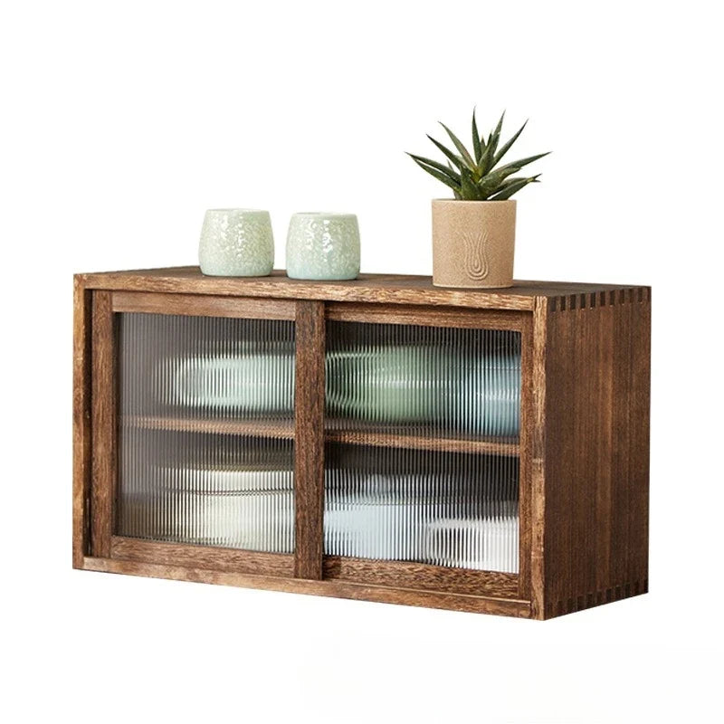 Desktop Solid Wood Storage Box Cup Cabinet Tea Water Shelf Glass