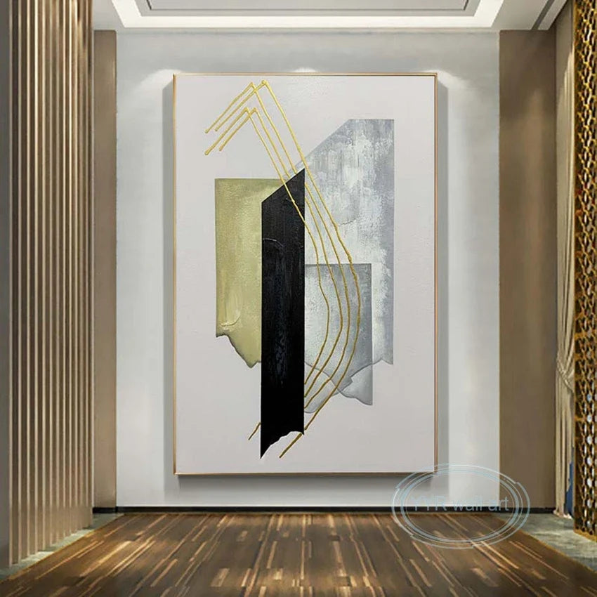 Handmade Abstract Gold Foil Oil Painting on Canvas | Wall Art
