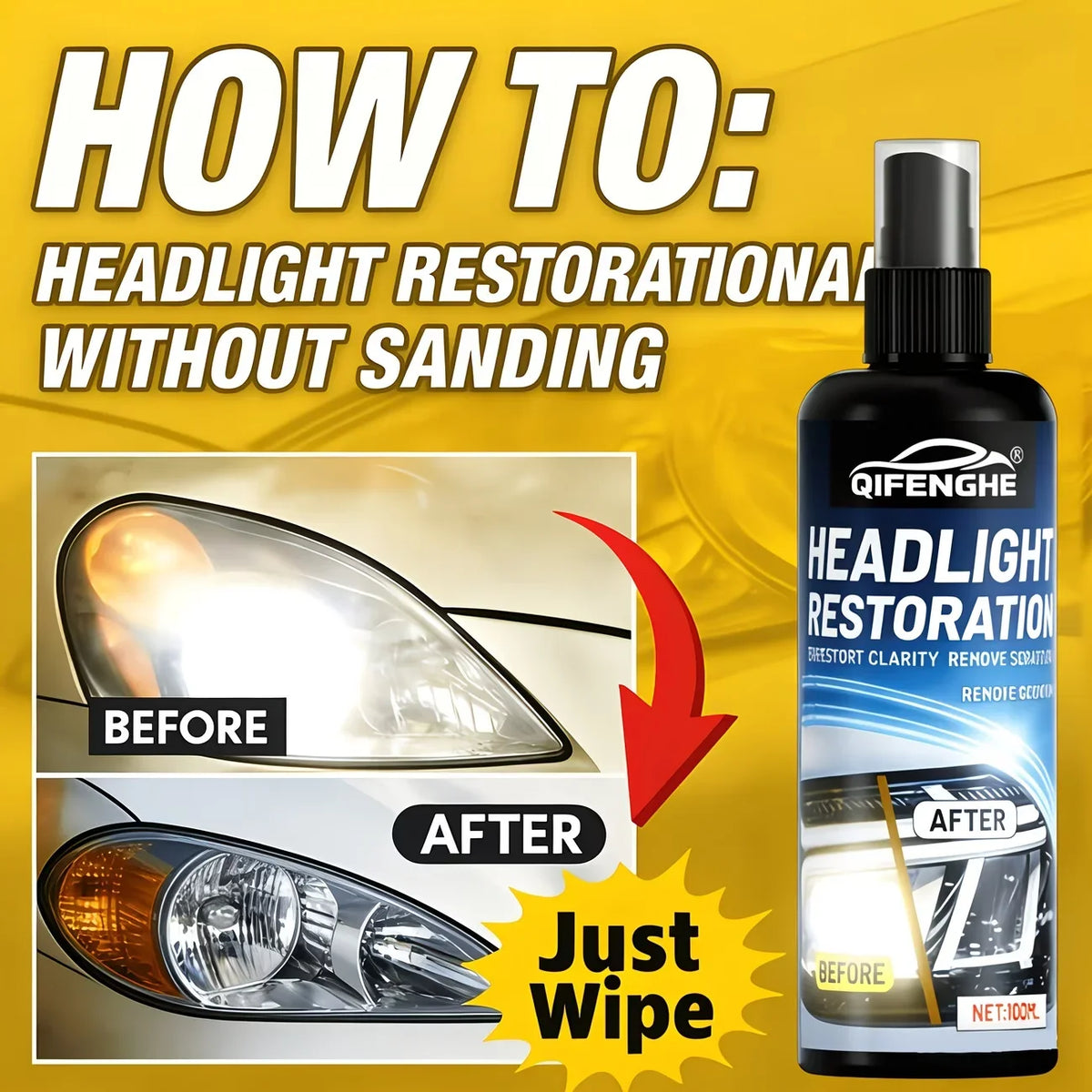 Car Headlight Restoration Spray – Remove Yellowing & Haze