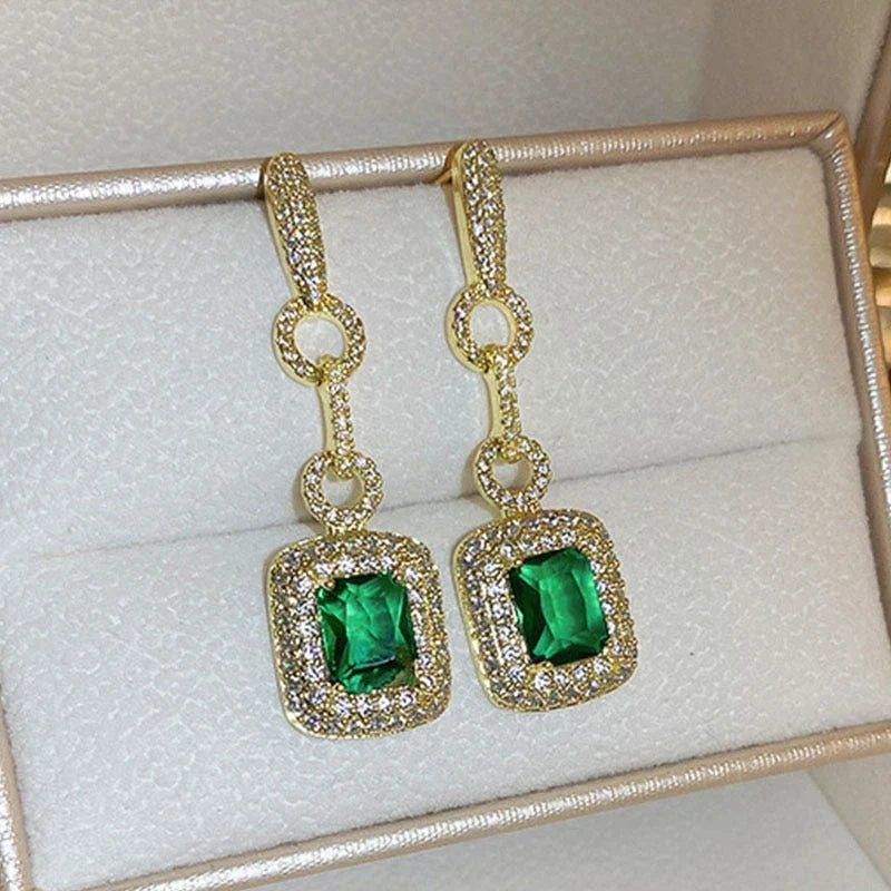 Huitan Gold Drop Earrings Green Cubic Zirconia | Women's