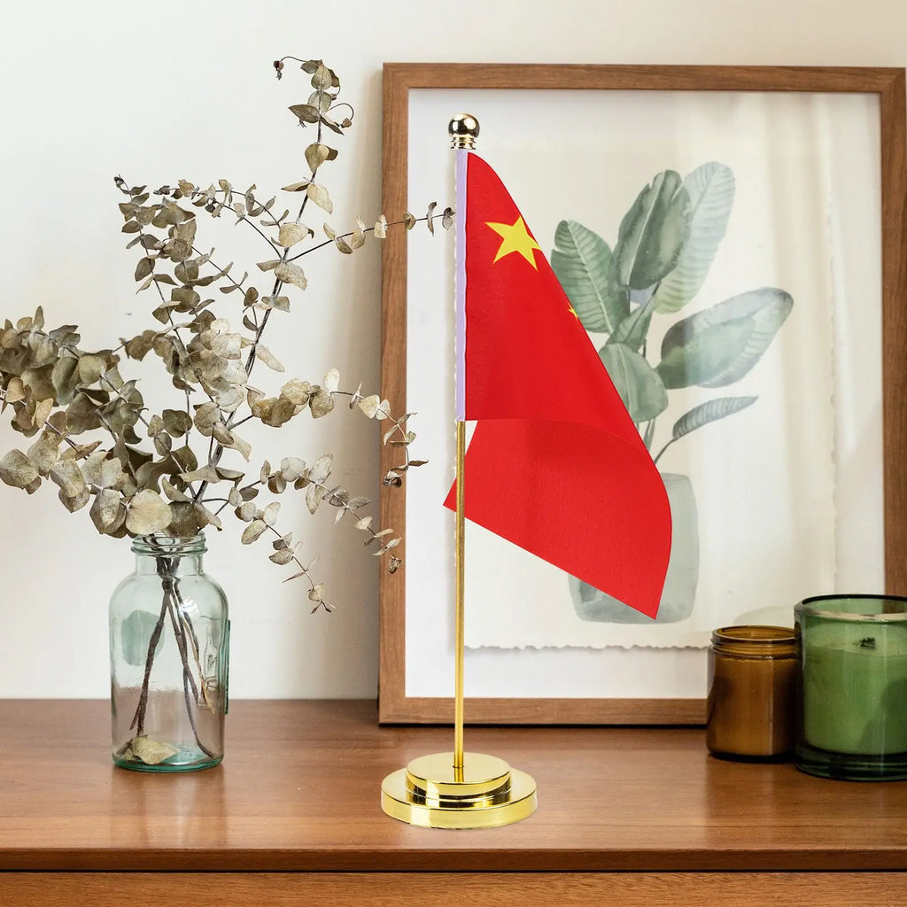 Metal Flag Display Holder Rod Pedestal Table Runner Fixed Base Home