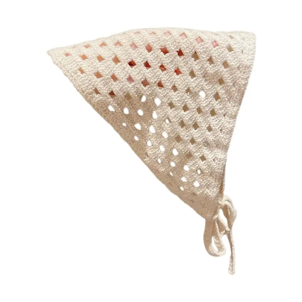 French Hollow Triangle Headband Towel Women Beige Crochet Headbands