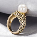 Huitan Antique Gold Imitation Pearl Ring – Vintage Women's Fashion