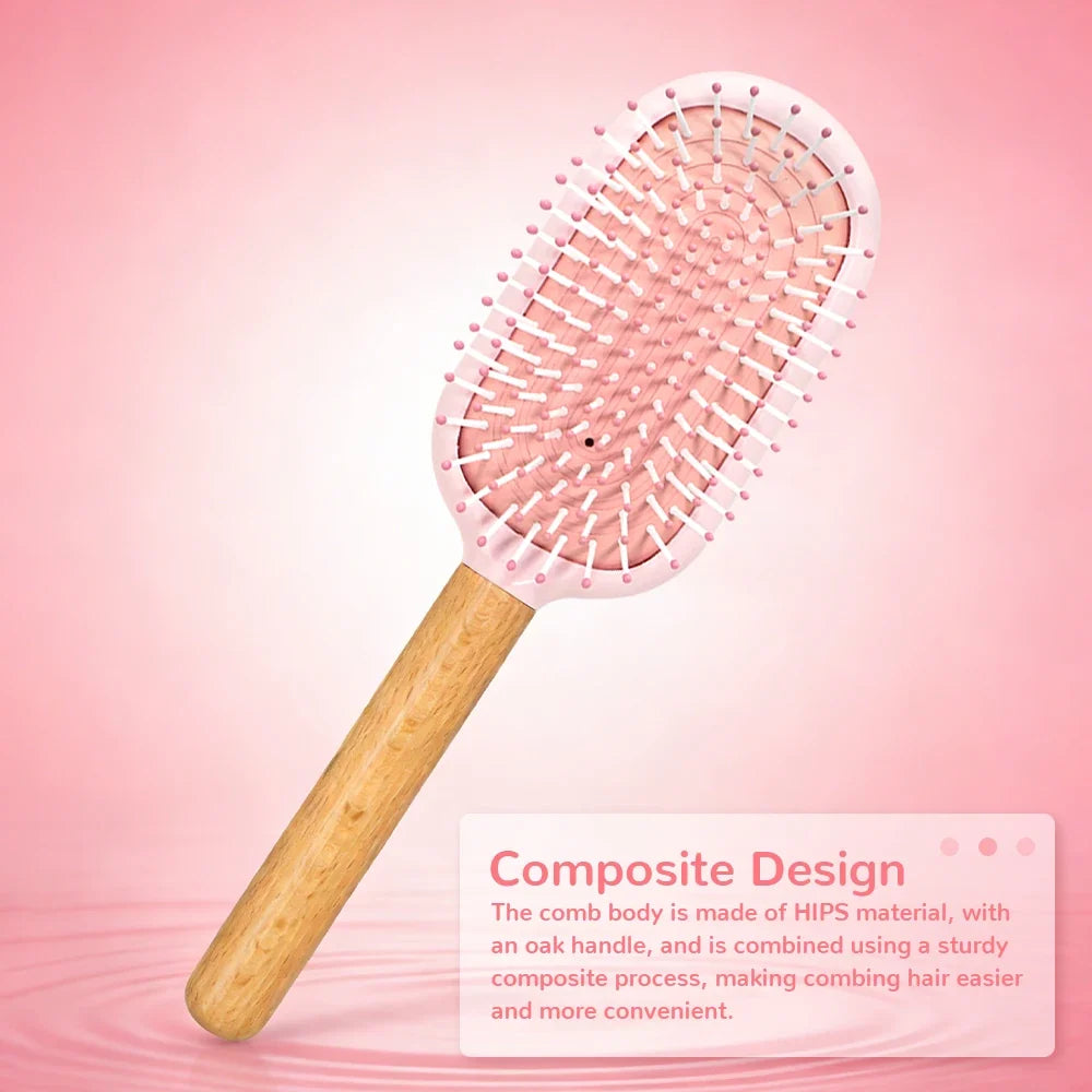 Pastel Air Cushion Hair Brush – Oak Wood Handle & Soft Bristles