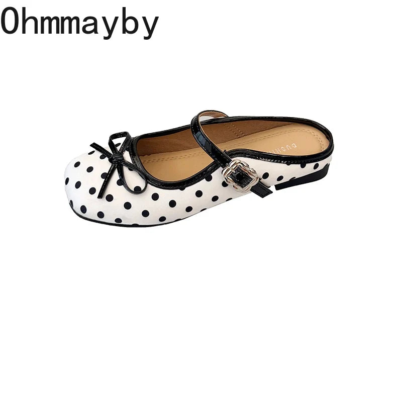 Polka Dot Women's Square Toe Mule Flats | Slip-On Slides