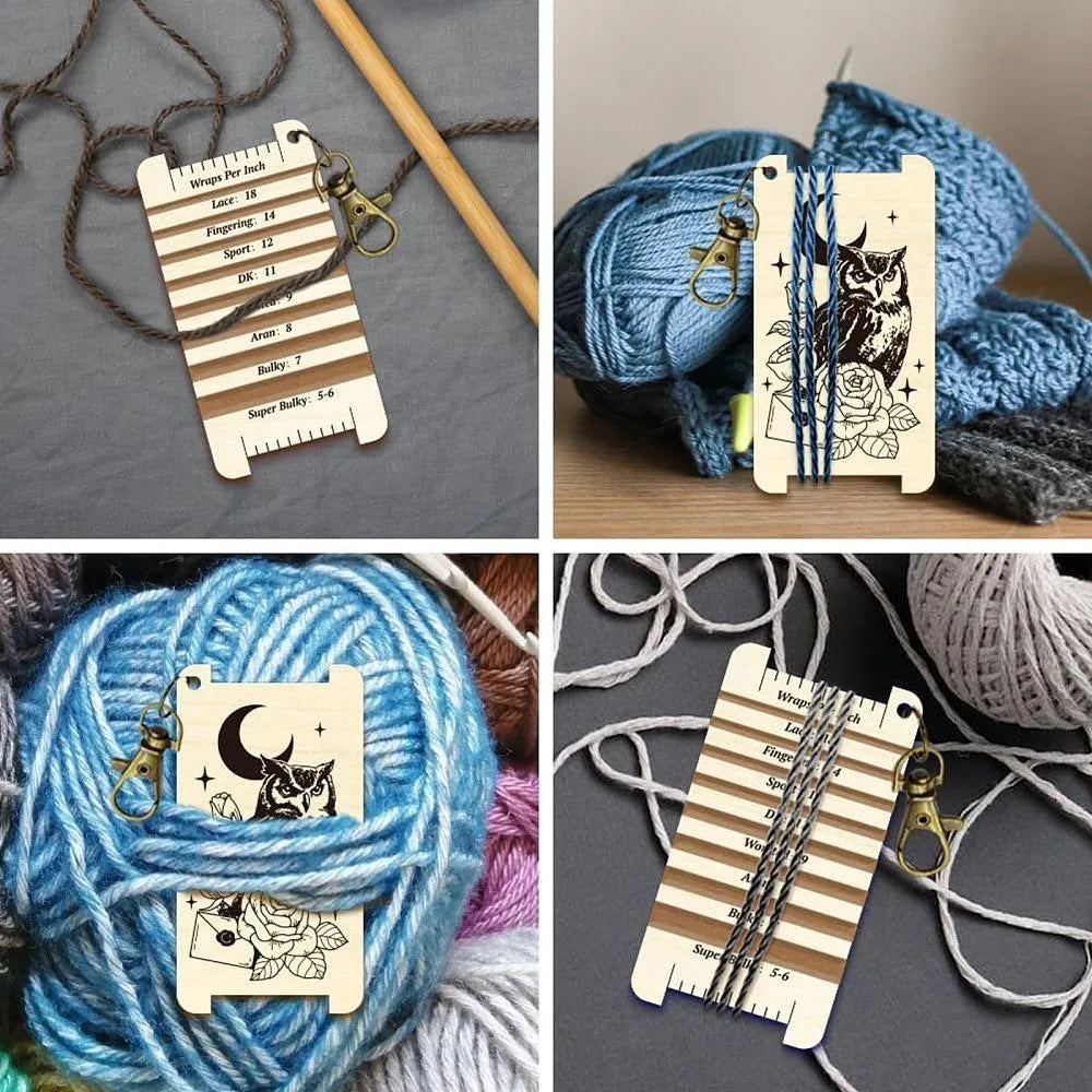 Owl Wood Knitting Needle Gauge & WPI Ruler – Craft Gift