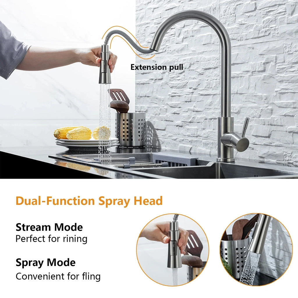 Brushed Gold Pull-Out Kitchen Faucet | Single Handle Mixer