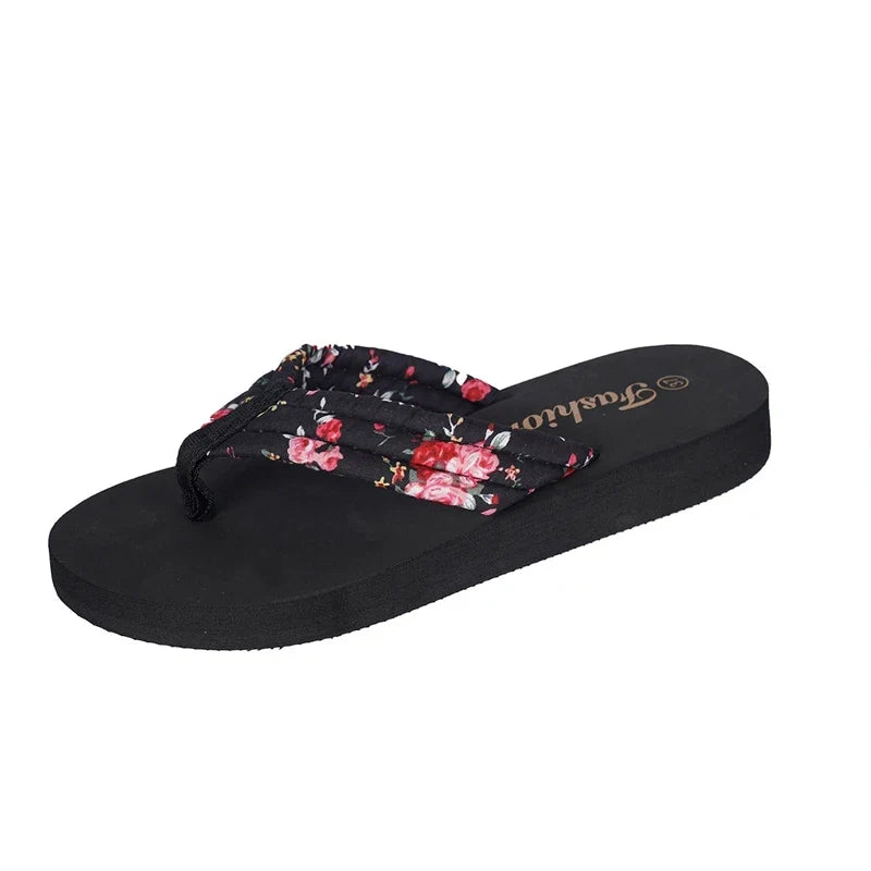 Women's Retro Floral Flip Flops | Beach Wedge Sandals