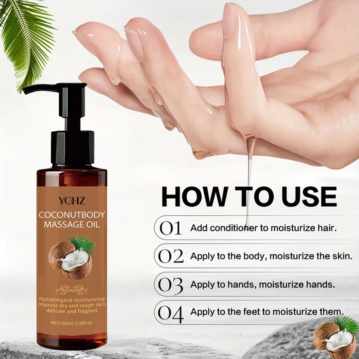 YCHZ Coconut Massage Oil – Hydrating Body, Face & Hair | 100ml