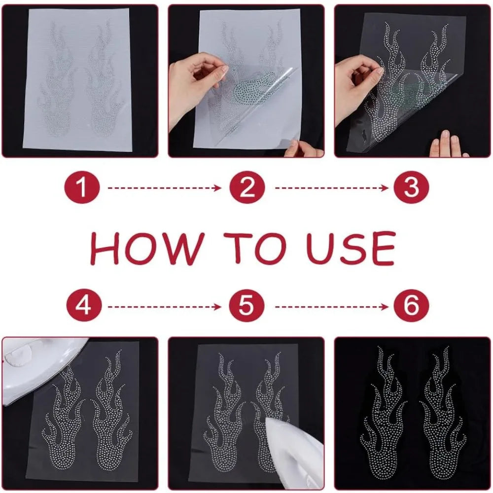Hotfix Glass Rhinestone Flame Iron-On Patches – 6 Sheets