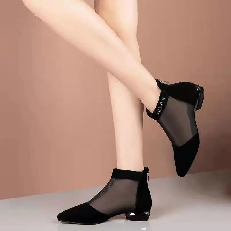 Women's Pointed Toe Mesh Ankle Boots | Low Heel | Lorilury