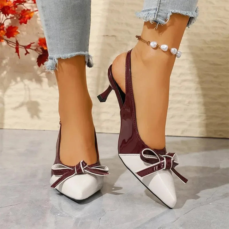 Women's Butterfly-Knot Pointed Toe Slingback Heeled Sandals