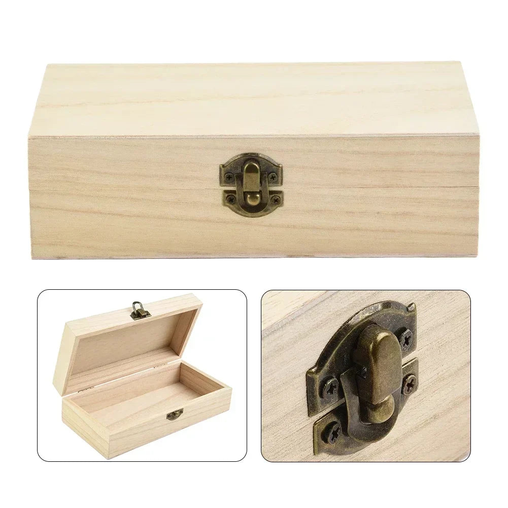 Retro Wooden Jewelry Storage Box Vintage Lock Rectangular Desktop