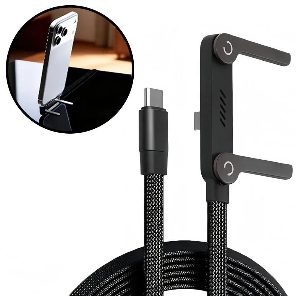 240W USB-C Fast Charge Cable with Stand & 90° Angle Connector