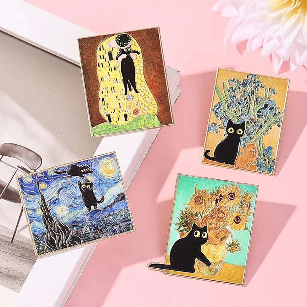 Van Gogh Oil Painting Black Cat Series Badge World Famous Zinc Alloy