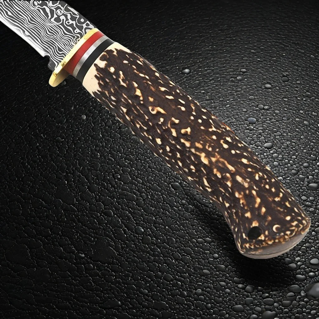 Fixed Blade Outdoor Knife – Bone Handle, Damascus, 58–60HRC D3
