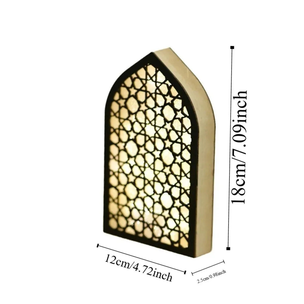 Eid LED House Night Light Ornament | Moon Carved Wooden Decor