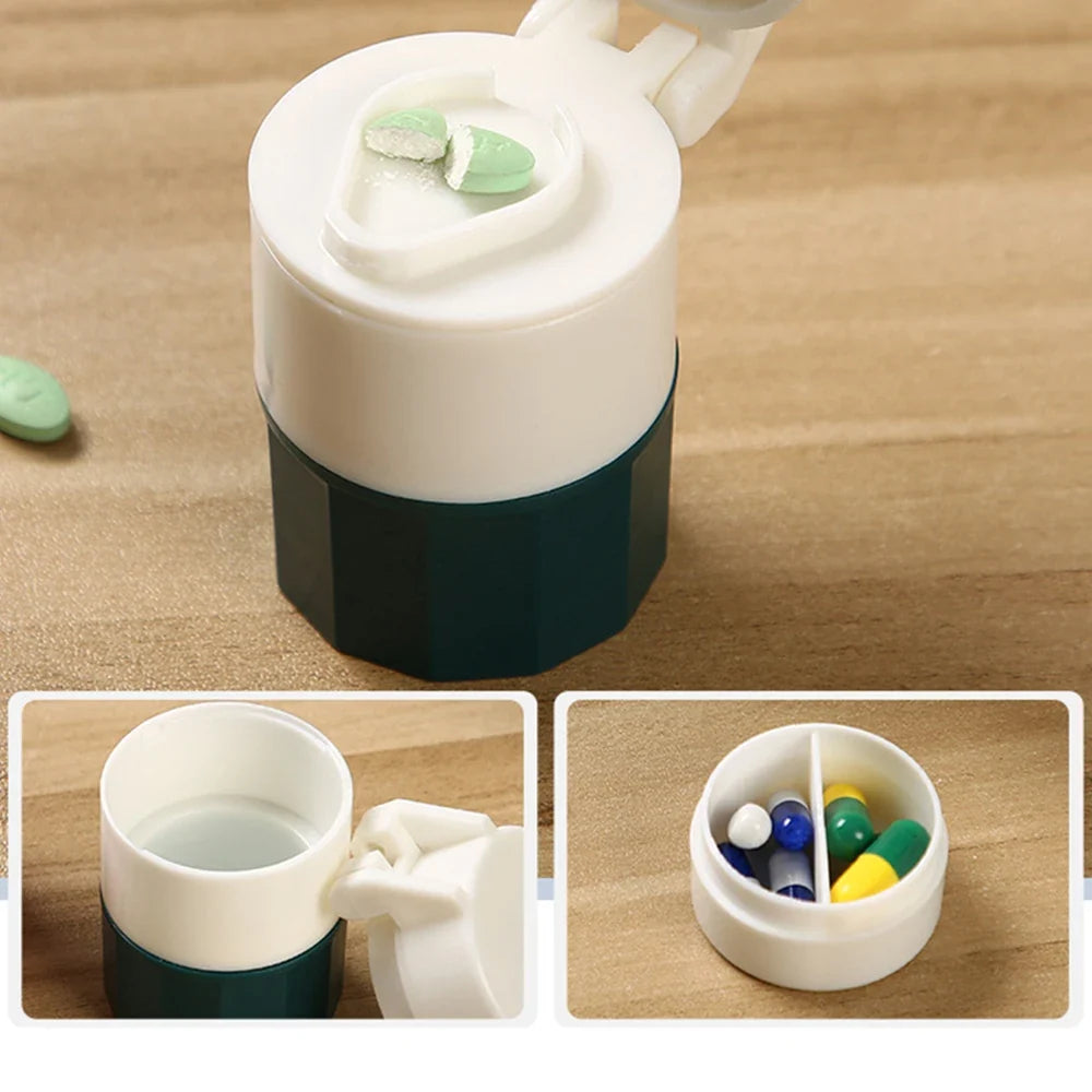 4-in-1 Portable Pill Case with Cutter, Grinder & Storage