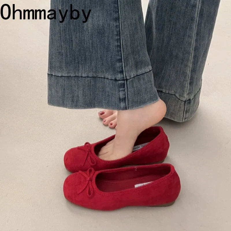 Women's Butterfly-Knot Mary Jane Ballet Flats Slip-On