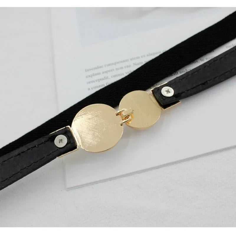 Elegant Double Pearls Buckle Elastic Women Belts Thin Straps Lady