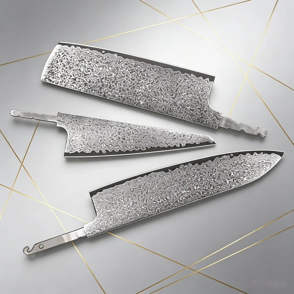 Damascus Steel Blank Blade Set – Chef, Santoku & Nakiri DIY