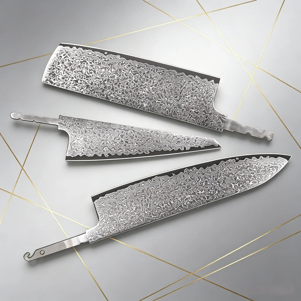 Damascus Steel Blank Blade Set – Chef, Santoku & Nakiri DIY
