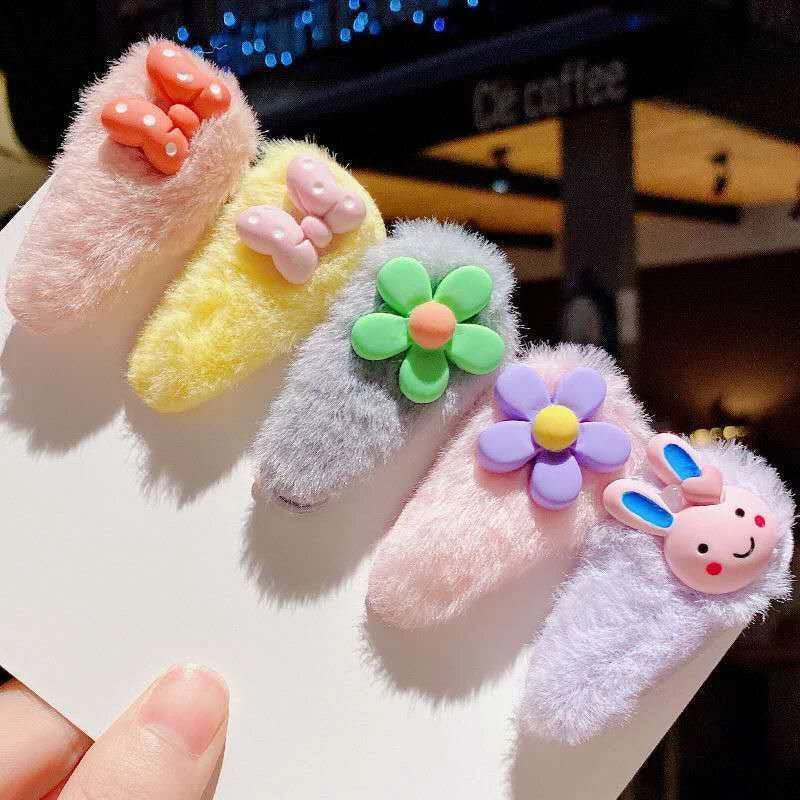 Cute Plush Hair Clips for Girls – Water Drop Barrettes 3-Pack
