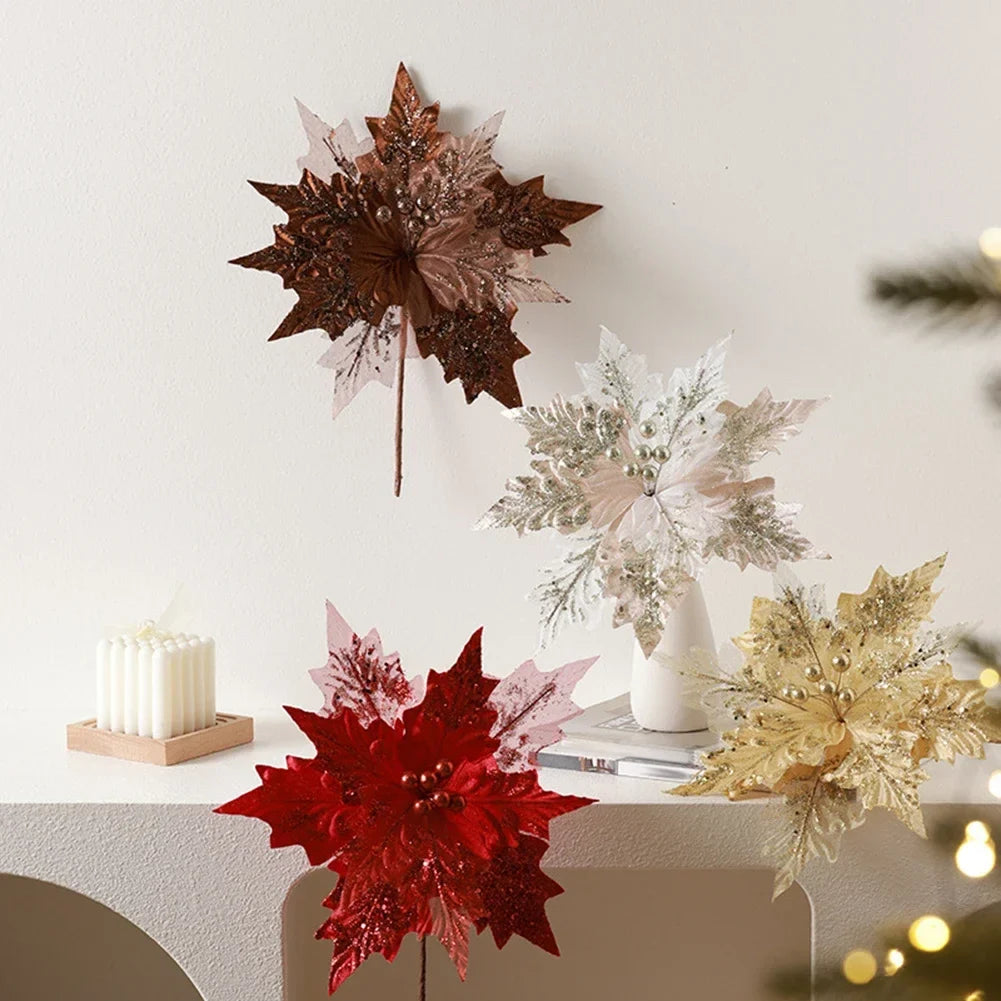 Glitter Simulated Christmas Flower Tree Decoration 30×35cm