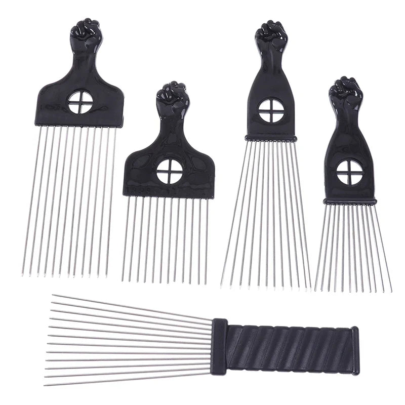 Black Fist Afro Metal Comb – Wide Tooth Natural Hair Pick