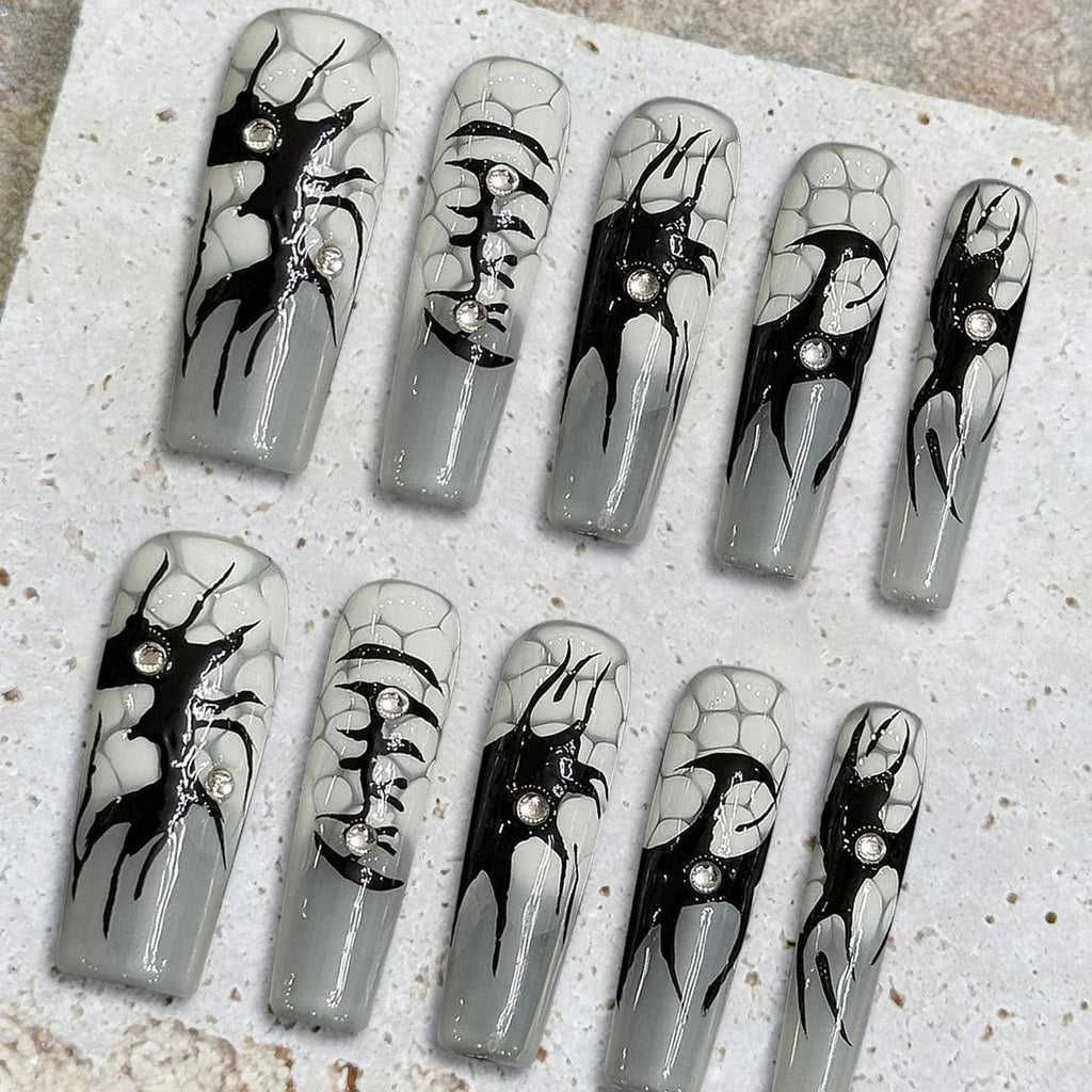 Black Coffin Press-On Nails | Long Ballet Fake Nails Set