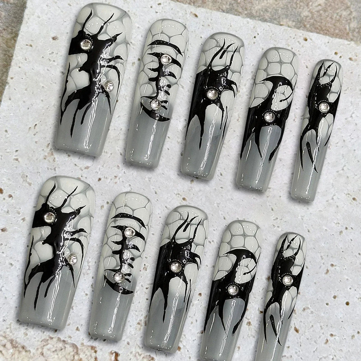 Black Coffin Press-On Nails | Long Ballet Fake Nails Set