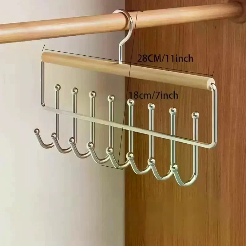 Wooden Hat Organizer Rack with Hooks – Caps, Belts & Ties