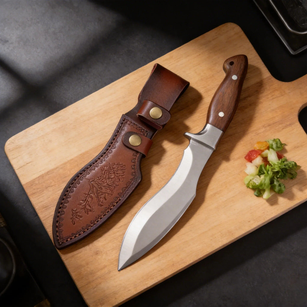Carbon Steel Boning Knife with Wood Handle & Leather Scabbard