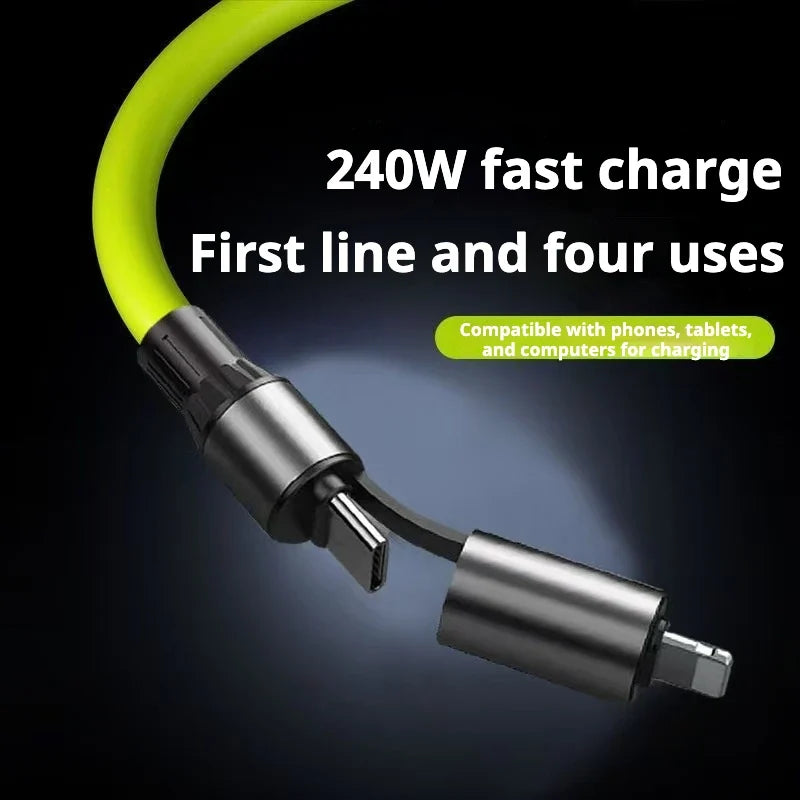HKNA 240W Fast Charging Cable – 4-in-1 Dual Type-C, 1.2m