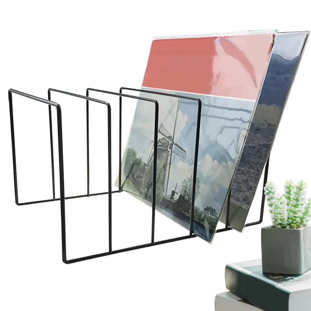 Black Iron Vinyl Record Stand & Desk Organizer Rack