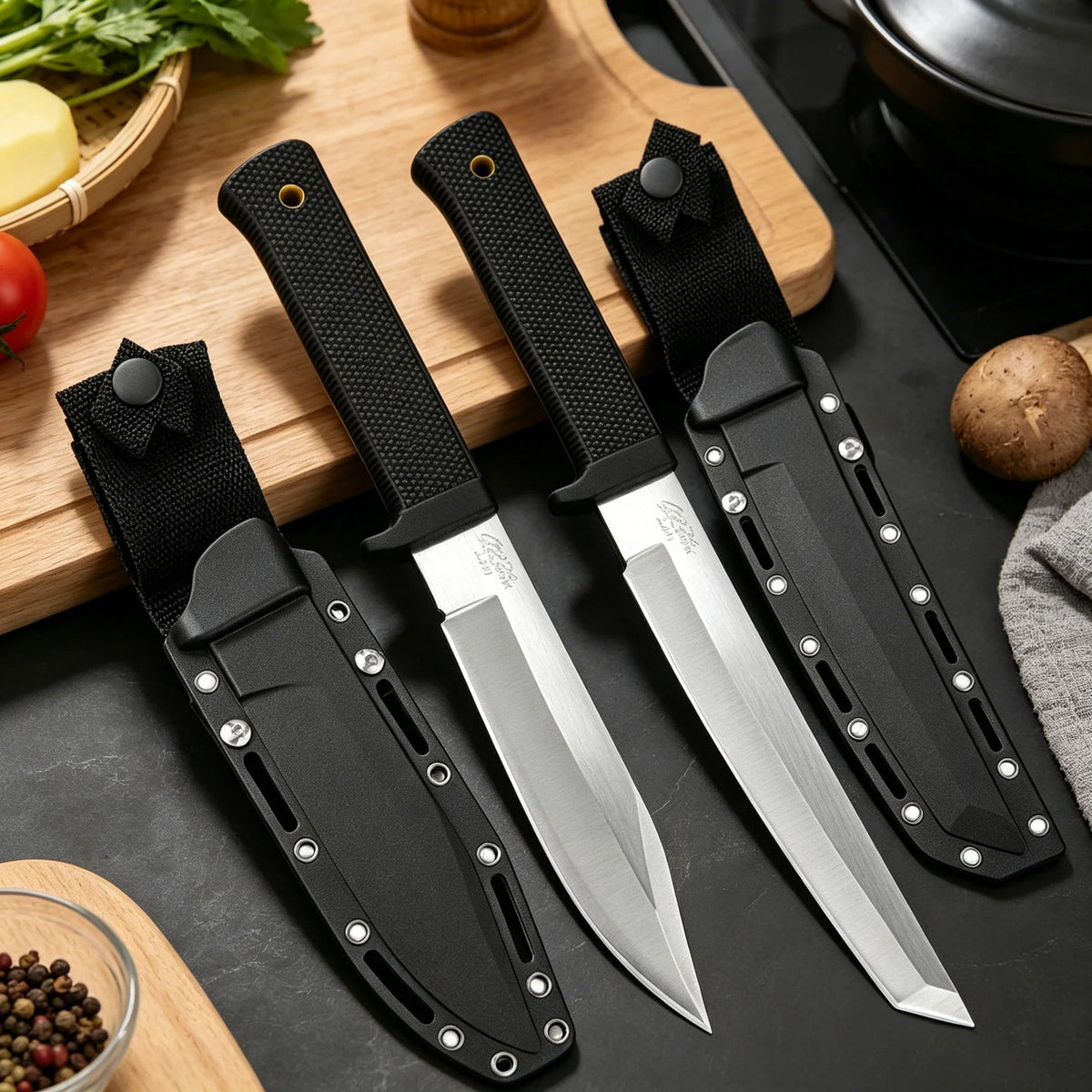 Kitchen Knife Set with Black Sheath – Vegetable & Boning Knife