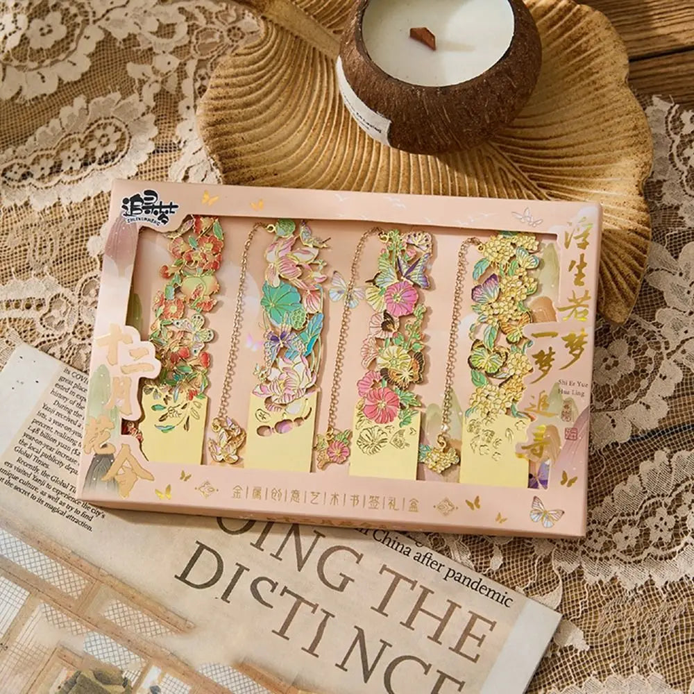 Retro Metal Hollow Flower Bookmark with Tassel | Chinese Style
