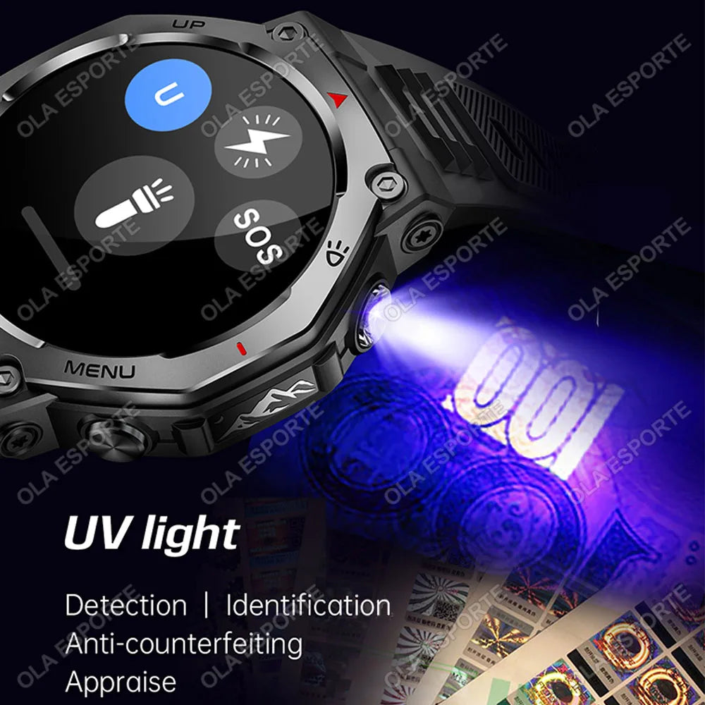 Military-grade Outdoor Sports Smartwatch 520mAh GPS LED Flashlight