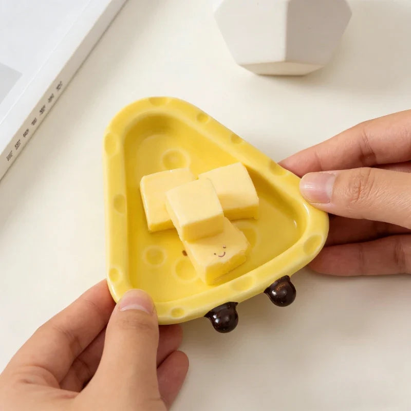 Cheese Shape Ceramic Dish | Hand-Painted Decorative Ornament
