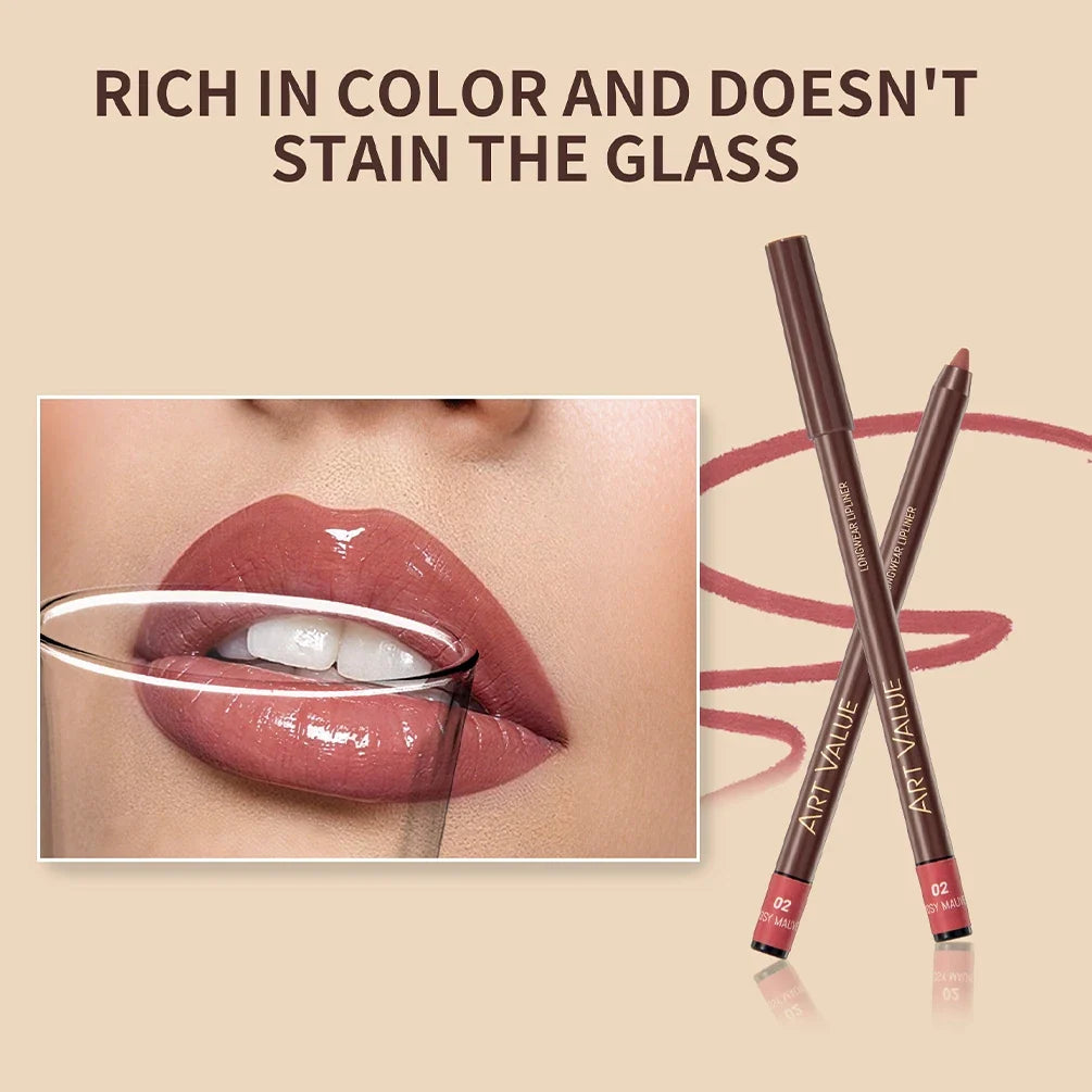 Art Value 12-Color Waterproof Matte Lip Liner Pencil – Long Lasting