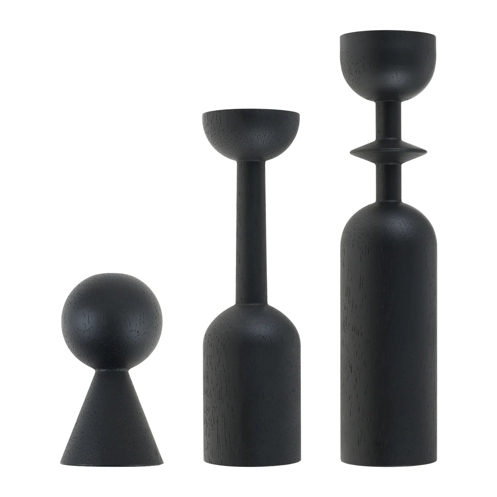 Black Wooden Candlestick Holders Set of 3 | Home Decor