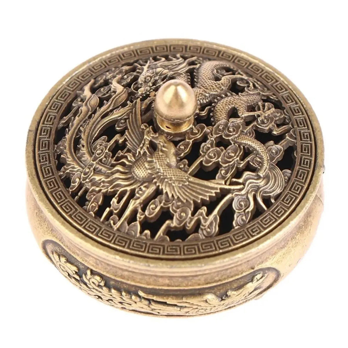 Antique Brass Dragon Phoenix Incense Burner | Chinese Décor